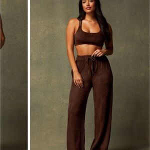 Fabletics Cozy Cord High-Waisted Wide Leg Pant Women's Brown Cacao Size XXL